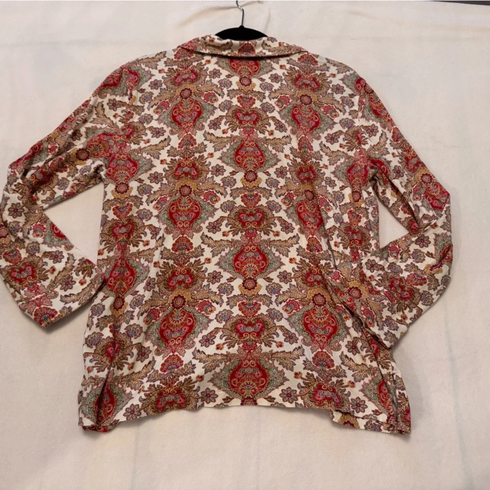 $50 Ralph Lauren Women Ivory Graphic Print‎ Long Paisley-Print Pajama Top Size L